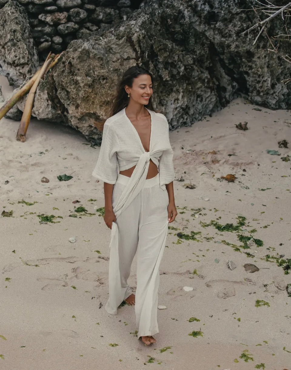 Skye Palazzo Pants - White I 100% Turkish Cotton Beach