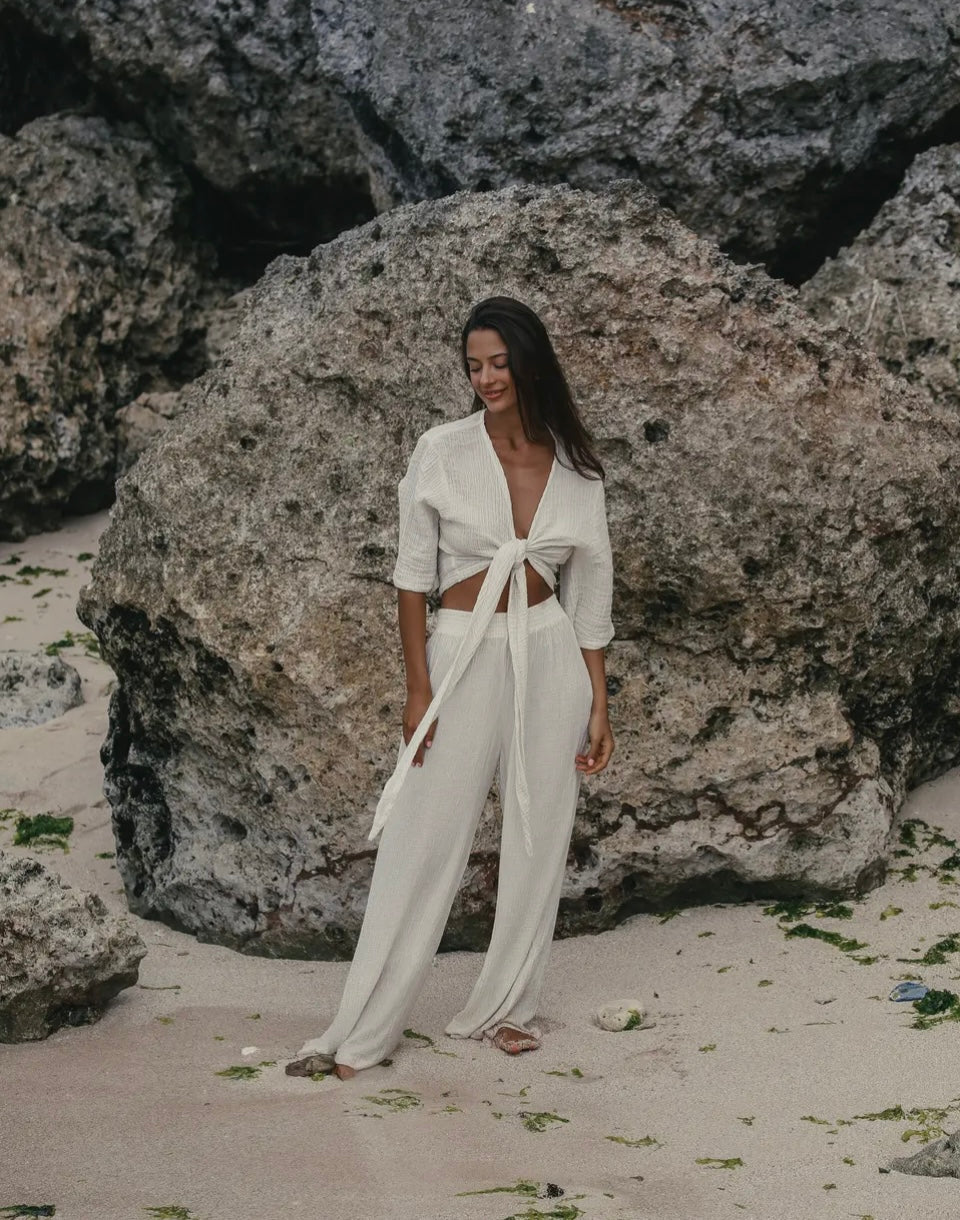 Skye Palazzo Pants - White I 100% Turkish Cotton Beach
