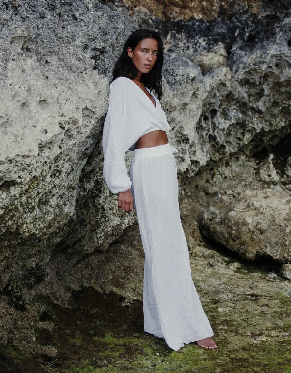 Skye Palazzo Pants - White I 100% Turkish Cotton Beach