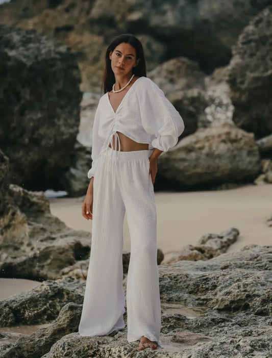 Skye Palazzo Pants - White I 100% Turkish Cotton Beach