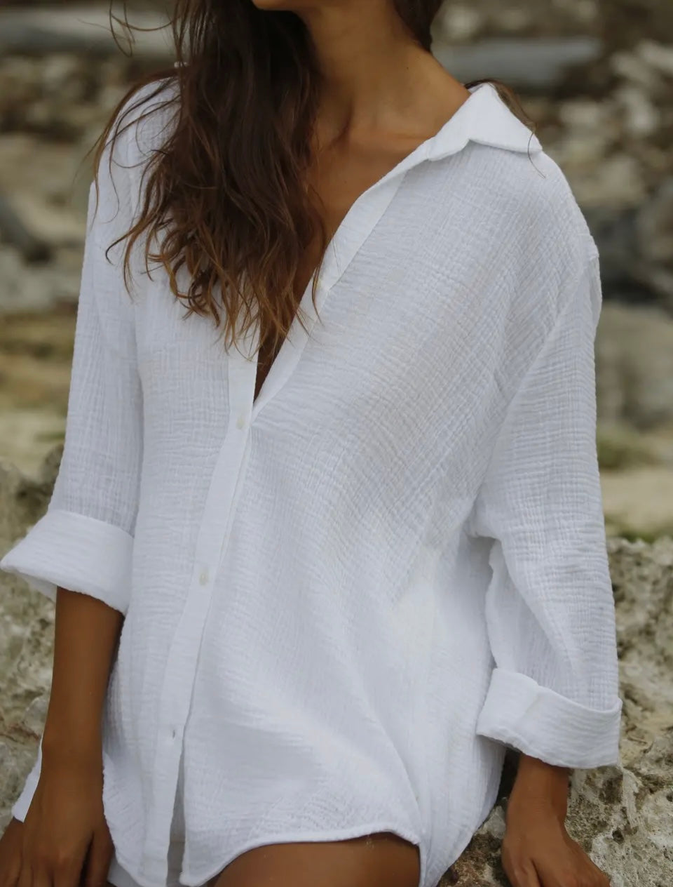 Brisa Maxi Shirt - White 
100% Turkish Organic Cotton