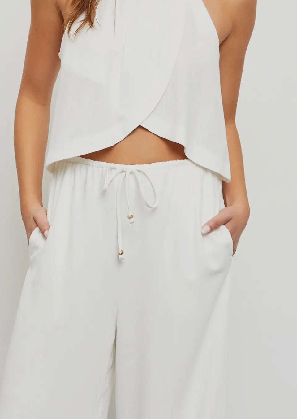 Santa Catalina Drawstring Wide Leg Pants in white